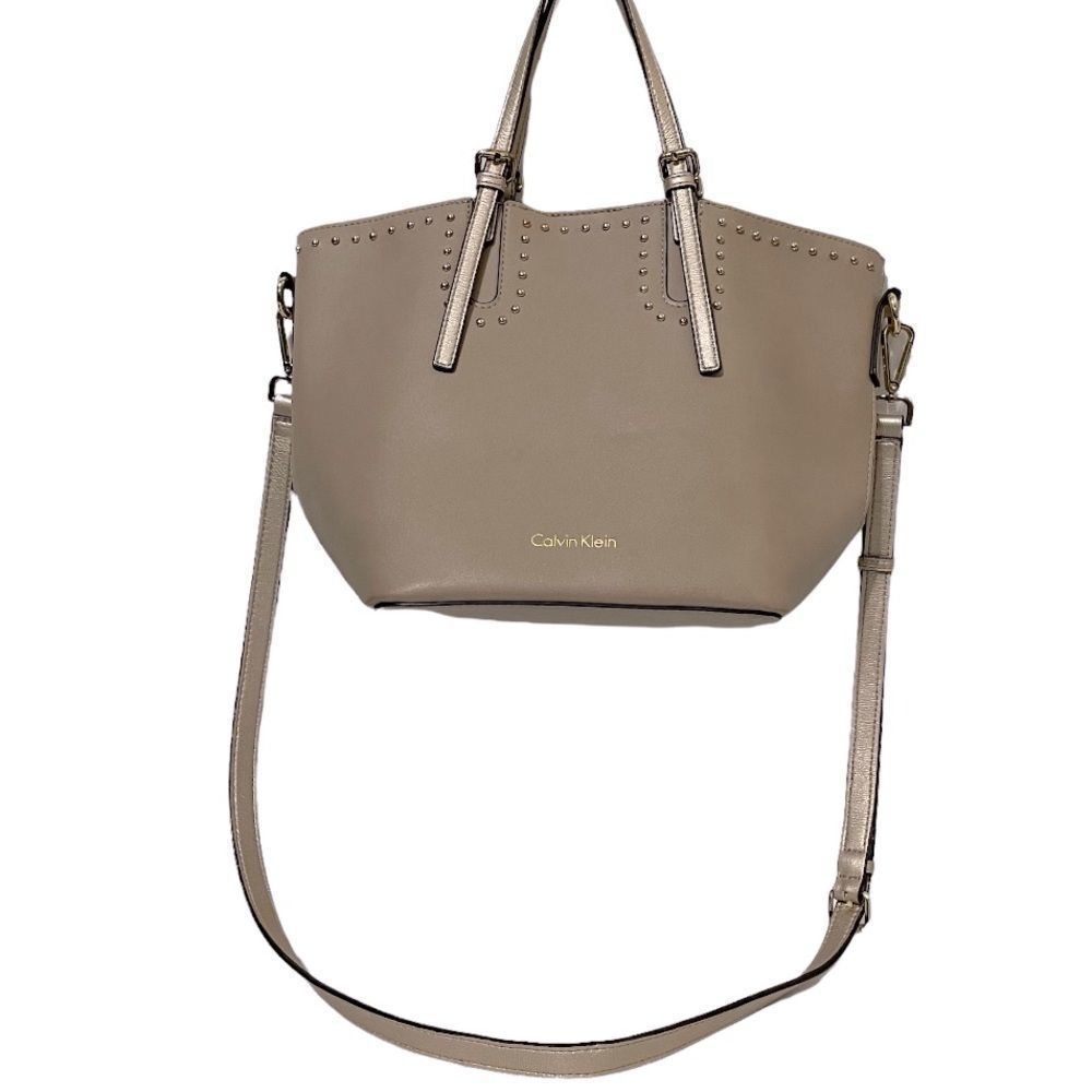 Calvin Klein Ota Studded Beige Bucket Tote Crossbody